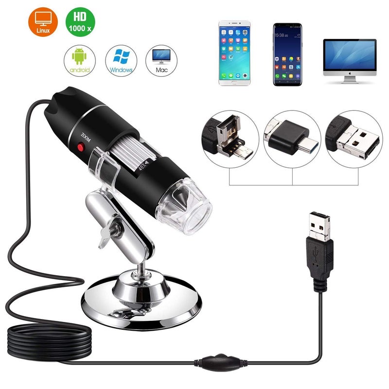 Jiusion 40 to 1000x Magnification Endoscope, 8 LED USB 2.0 Digital Microscope, Mini Camera with OTG Adapter Metal Stand, Compatible with Mac Windows 7 8 10 11 Android Linux Chrome Not for iPhone/iPad - Image 4